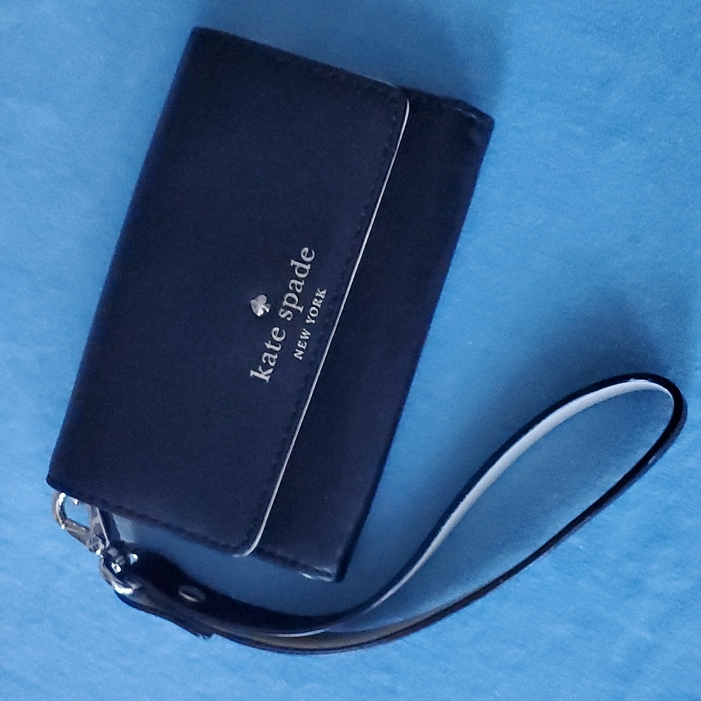 KATE SPADE ♠️ small wristlet. I.D. holder. Black with gold lettering.